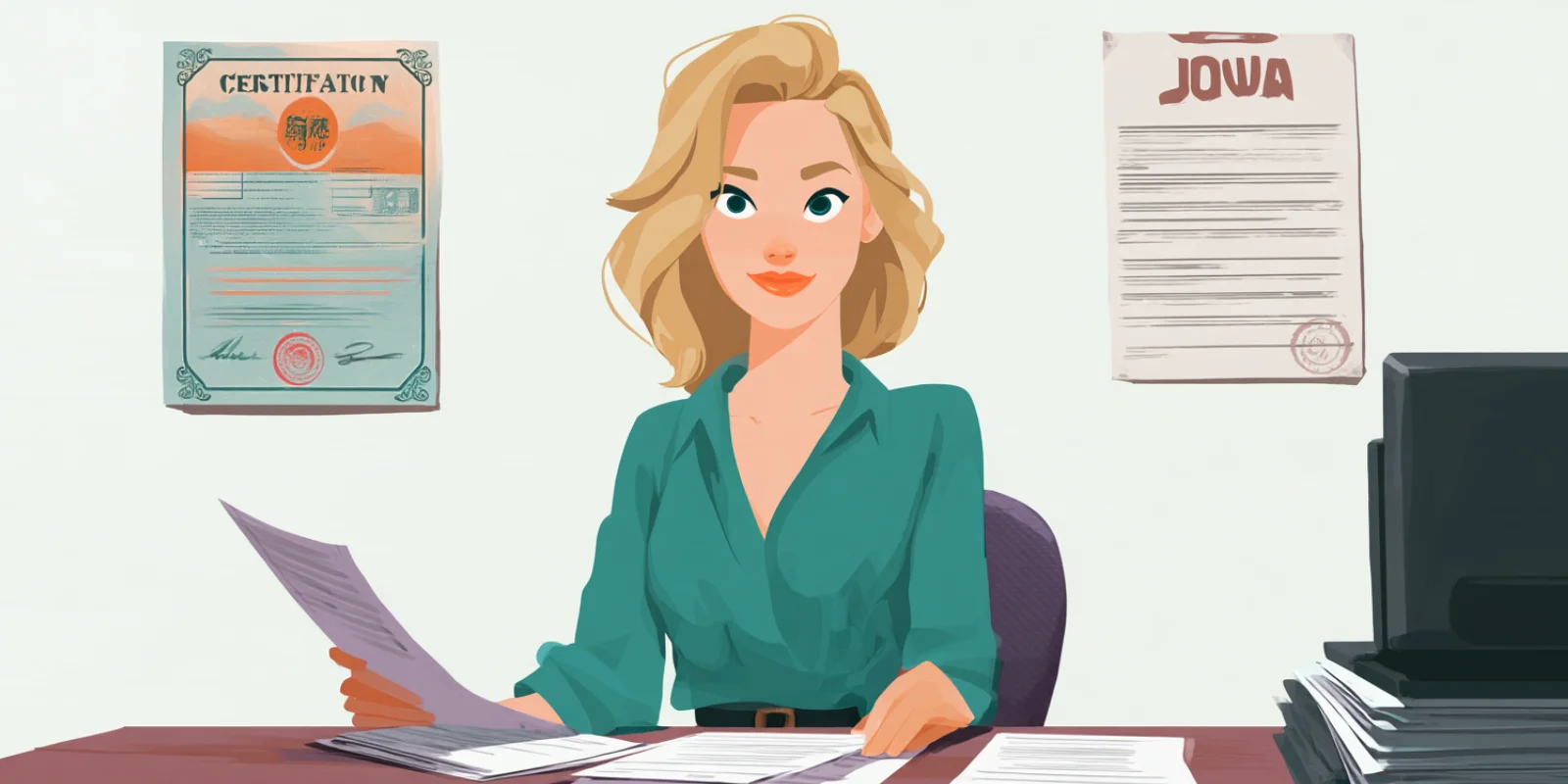 Conveyancer licence framed behind desk
